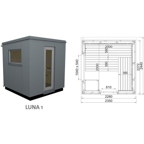 Infraworld Luna 1 Außensauna mit HPL-Platten Anthrazit versch. Fenstergrößen und Inneneinrichtung Luna 1 - Fenster (BxH): 1040 x 540 mm