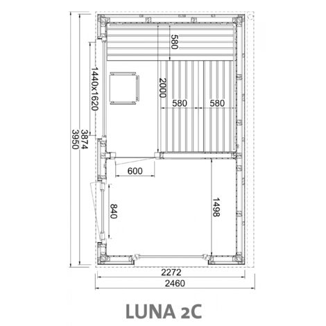 Infraworld Luna 2 Außensauna mit Lärche-Fassadenprofile versch. Fenstergrößen und Inneneinrichtung Luna 2C - Panorama-Fenster (BxH): 1440 x 1620 mm, Türe versetzt, 3 Liegen