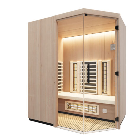 Infraworld Prima 2 Infrarotkabine mit ABC-Strahler/Flächenheizung/Salzverdampfer Holzart: Hemlock - Breite: 174 cm