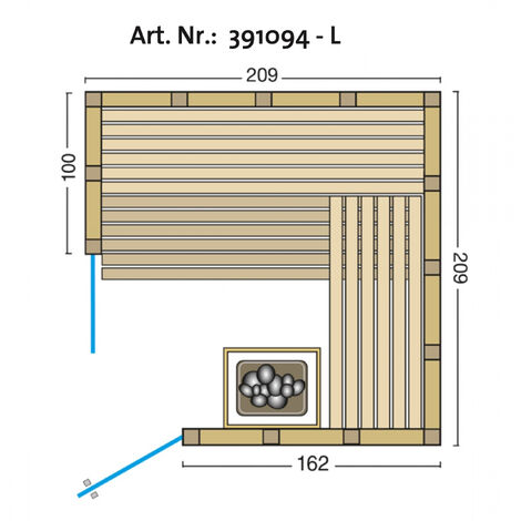 Infraworld Solido 209 Ecke Sauna 209x209x200 cm Massivholzsauna aus nordische Fichte Solido 209 Ecke - links