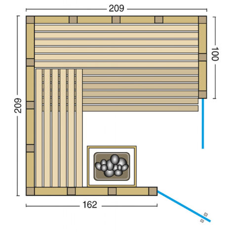 Infraworld Solido 209 Ecke Sauna 209x209x200 cm Massivholzsauna aus nordische Fichte Solido 209 Ecke - rechts