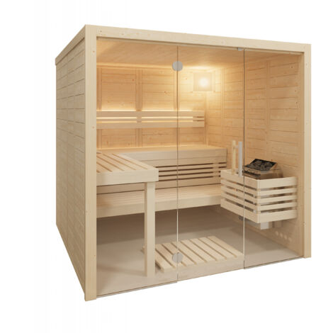 Infraworld Solido Glas Massivholzsauna aus nordischer Fichte 210x212x202cm