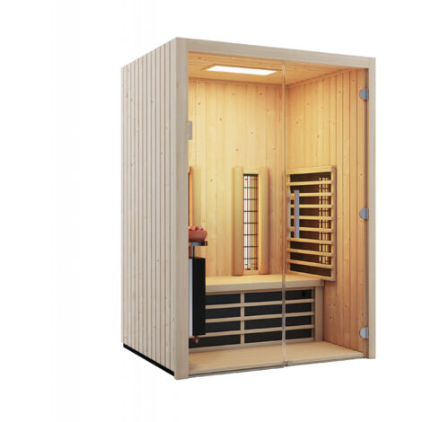 Infraworld TrioSol Glas 145 Fichte RG Infrarotkabine 145x112 cm mit 2 ABC-Strahler Salzverdampfer