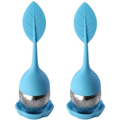 Infuser/infuseur de thé/Filtre diffusseur/passoire a thé à Forme de Feuille de Thé, infuseur réalisé en Silicone à 100% Alimentaire et en INOX de Haute Qualité, Lot de 2 pcs(Bleu),