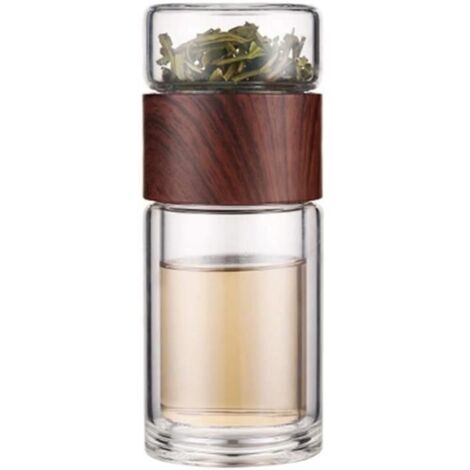 Infuseur à Thé en Verre Double Paroi,Gobelet en Verre Bouteille d'eau Boisson Gobelet Tasse de Voyage Gobelet à Thé Bouteille 300 ML