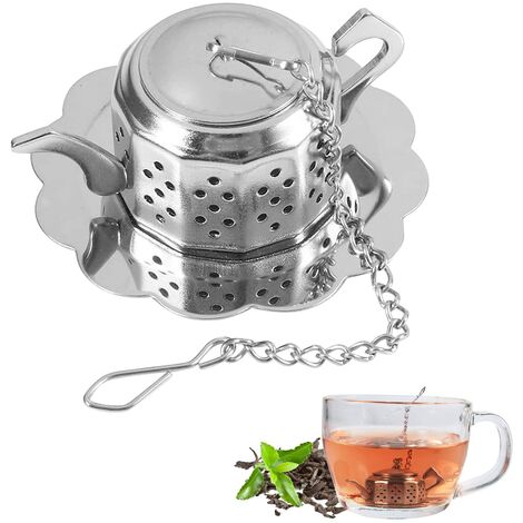 Infuseur à thé en vrac, passoire à thé en acier inoxydable avec chaîne et plateaux d'égouttement pour feuilles de thé en vrac, herbes ou épices