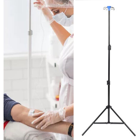 Infusionsständer mit Haken, tragbares Stativ aus ABS/Stahl, verstellbar von 75 bis 210 cm, 4 Haken für Klinik/häusliche Pflege
