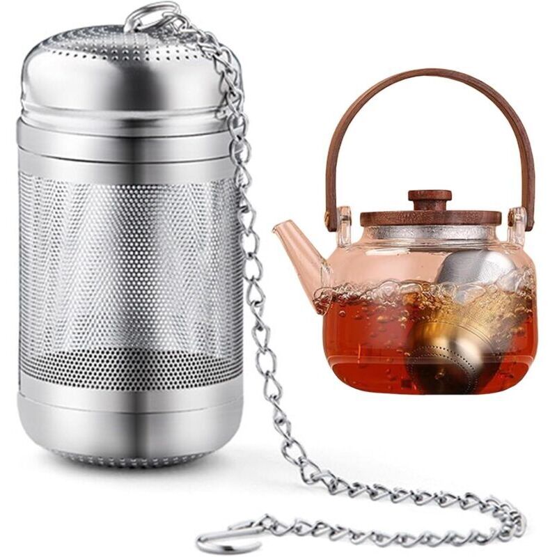 Infusore per tè, filtro per tè in acciaio inossidabile, diffusore per teiera, colino per tè con catena e coperchio per tè sfuso, spezie, erbe