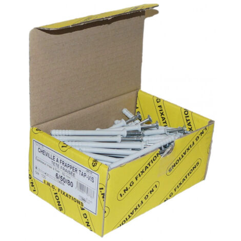 Ing Fixations – Cheville à frapper pour bois et plâtre 6x80 mm – Lot de 50 pièces – Tête fraisée avec clous-vis TF pour fixation rapide
