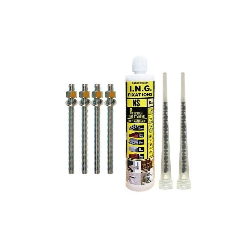 Kit scellement chimique polyester 300 ml + tiges filetées 10X160- A860050 - Ing Fixations