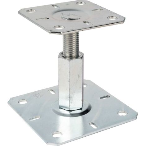 Ing Fixations – Pied de poteau réglable en acier S235JR – Hauteur 100 à 150 mm – Plaque de base 130 x 130 mm – Fixation béton et bois massif