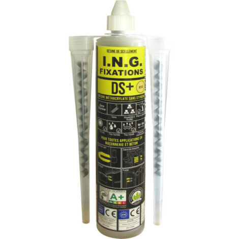 Ing Fixations – Résine de scellement chimique 300ml – Méthacrylate sans styrène pour béton armé – Application dans trous secs et humides
