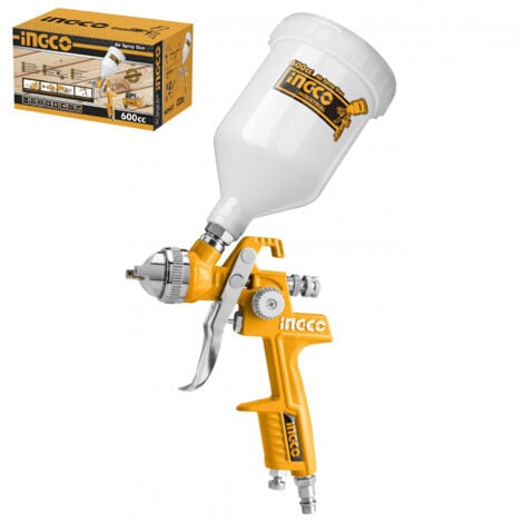 Ingco ASG1061 Pistola a spruzzo Aerografo per verniciare con serbatoio superiore 600 cc