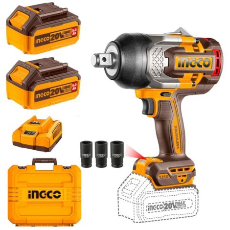 Ingco Avvitatore a impulsi a batteria 20 V 3/4" 1350 Nm 2 batterie 5ah Brushless