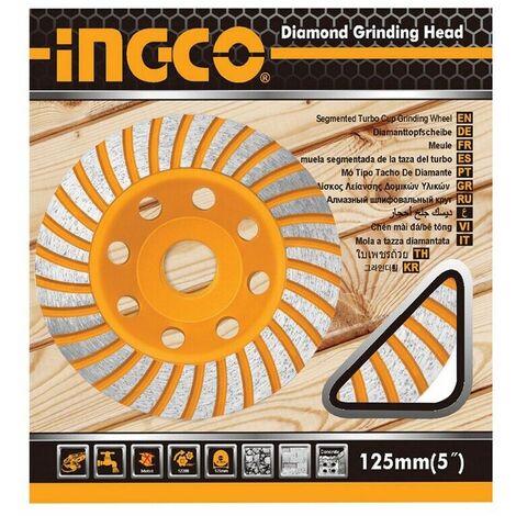 Ingco CGW011251 Disco diamantato a tazza 125 mm Mola diamantata turbo per smerigliatrice