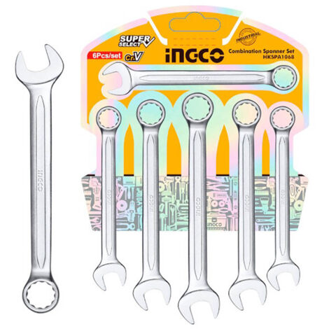 Ingco HKSPA1068 Set chiavi fisse e a stella 8 17 Kit 6 pezzi Acciaio al cromo vanadio