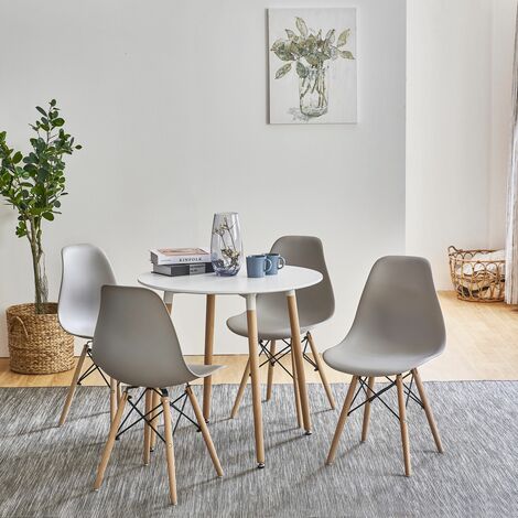 main image of "Inge Round Kitchen Table with 4 Light Grey Chairs - white"