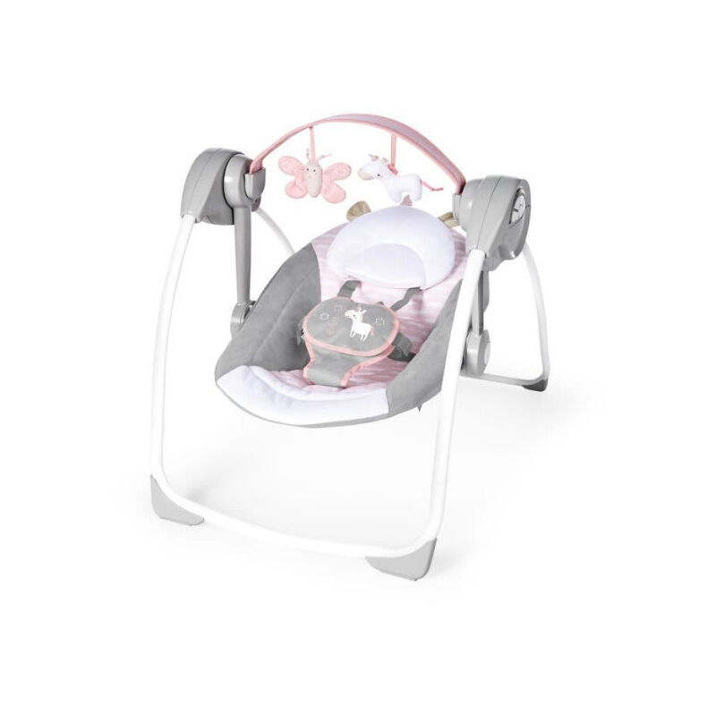 Ingenuity Balancelle bébé électrique compacte – Flora, 6 vitesses de balancement, 3 réglages de minuterie, 12 mélodies, 2