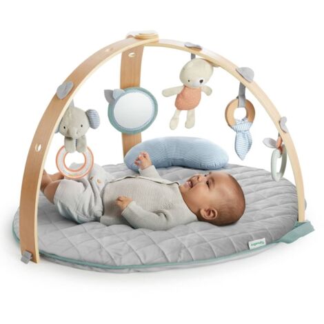 INGENUITY Wendematte für Babys - Loamy™ - faltbar, abnehmbare Holzspielbogen, 5 Spielzeuge, Geschenk für Babys