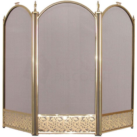 HOME DISCOUNT Ingleton 3-teiliges Funkenschutzgitter für Kamin – Kaminschutz, Messing