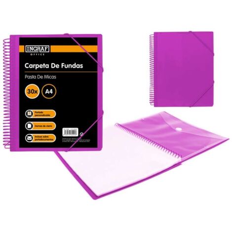Ingraf folder 30 A4 sleeves + envelope with clasp - spirale en plastique indéformable - ouverture 360 degrés - couverture personnalisable - couleur violet