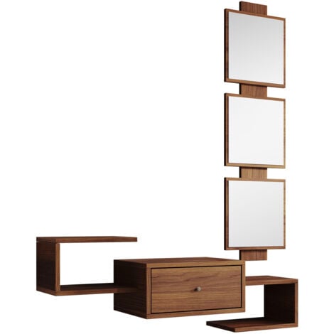 Ingresso con cassetto e specchio  Mobili da ingresso  Colore Noce Ambar Opaco  99,5x145x22cm  Modello Neo