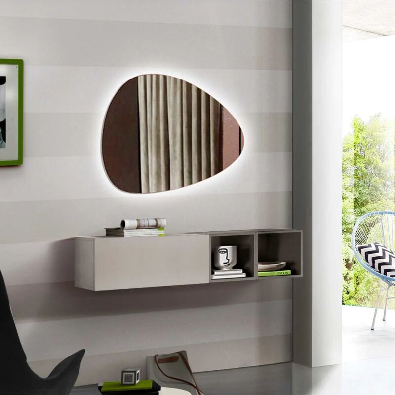 Image of Zenzero Shop - Ingresso moderno con specchio, ribalta e vani, finitura Ardesia e Piombo