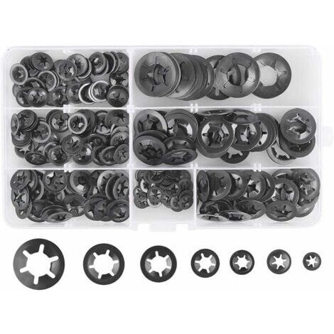 INHHUB 280 Pcs Rondelles De Blocage Rondelles De Verrouillage, Rondelles À Verrouillage Rapide De Rondelles De Verrouillage En Acier M3 M4 M5 M6 M8 M10 M12, 7Tailles, Noir-INHHUB