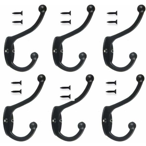 INHHUB 6pcs Rétro Crochet Patère Porte Manteau Mural Vintage Crochet de Porte Métal pour Salle de Bain Cuisine Chambre Entrée - Noir - Noir