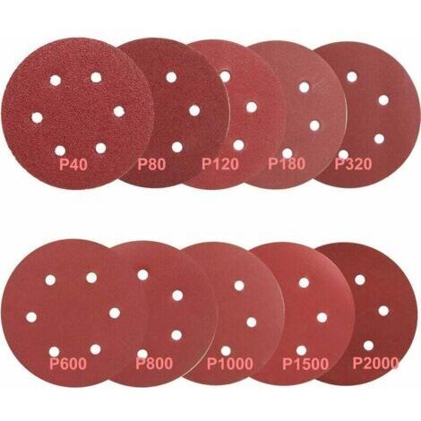INHHUB Disques abrasifs Velcro 100 PCS 150mm Disque de Ponçage, Disque Abrasif, Papier Sablé de 40/80/120/180/320/600/800/1000/1500/2000 (10 Disques par Taille de Grain)