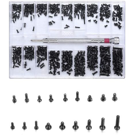 INHHUB - Kit surtido de 500 tornillos de reparación micro, mini tornillos autoperforantes de acero inoxidable, para gafas, portátiles, joyas y reparación de relojes, con destornillador.