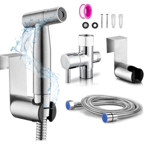 INHHUB Pulvérisateur de toilettes pour bidet et de toilettes en acier inoxydable, Kit de pulvérisateur de bidet, pulvérisateur de robinetterie Pulvérisateur, (Argent, Jeu de Tuyaux Mural) -INHHUB