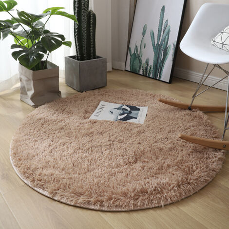 INHHUB Tapis Rond, à Poils Longs, 120cm X 120cm, Moderne, pour Salon, Chambre à Coucher, Salle à Manger ou Chambre d'enfant, Tapis de Sol Shaggy Confortable Moquette Anti-dérapage, Chameau 120cm X 120