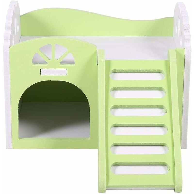 

Inicio Nido de hámster Jaula de animales pequeños Juguete de ejercicio para dormir 2 capas con diseño de escalera 15 * 11 * 11 cm (Color: Verde)