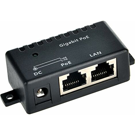 Injecteur Gigabit PoE 1 Port GPOE-1-WM (Alimentation Non Incluse) Injecteur Ethernet IEEE 802.3af/802.3at 1000Mbps Connecteur CC 2,1x5,5mm Prise en Charge de l'alimentation 1256V, Noir