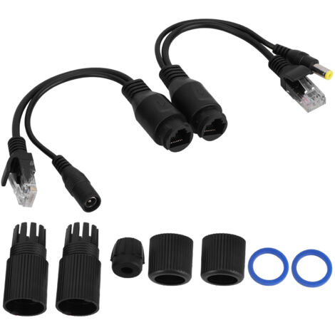Injecteur POE Passif 12V pour Caméra IP, Adaptateur Alimentation Ethernet Étanche Noir