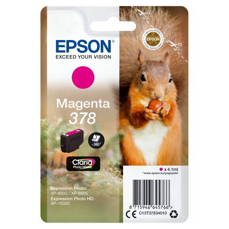 

Epson Squirrel Singlepack Magenta 378 Claria Photo HD Ink