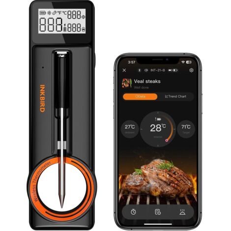 INKBIRD INT-21-B Kochthermometer, Bluetooth-Fleischthermometer mit 5 mm ultradünner Sonde, LCD-Bildschirm