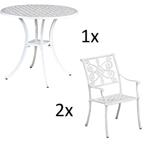 Inko 3-teilige Sitzgruppe Aluminium Guss weiß Tisch Ø 80 cm mit 2 Sesseln Tisch Ø80 cm mit 2x Sessel Nexus