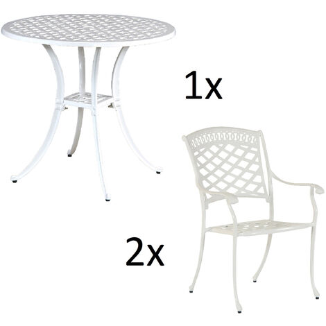 Inko 3-teilige Sitzgruppe Aluminium Guss weiß Tisch Ø 80 cm mit 2 Sesseln Tisch Ø80 cm mit 2x Sessel Urban