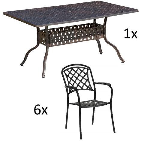 Inko 7-teilige Sitzgruppe Alu-Guss bronze Tisch 120x80x74 cm cm mit 6 Sesseln Tisch 120x80 cm mit 6x Sessel Capri