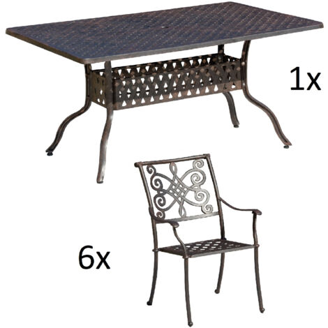 Inko 7-teilige Sitzgruppe Alu-Guss bronze Tisch 120x80x74 cm cm mit 6 Sesseln Tisch 120x80 cm mit 6x Sessel Nexus