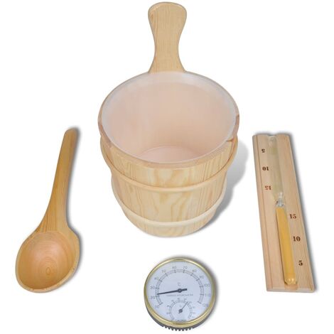 INLIFE Accessoires sauna 5 pcs Seau Cuillère Sablier Thermo-hygromètre