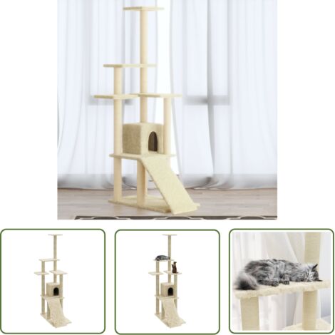 INLIFE Arbre à chat avec griffoirs en sisal Crème 155 cm