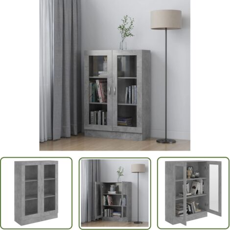 INLIFE Armoire à vitrine Gris béton 82,5x30,5x115 cm Aggloméré