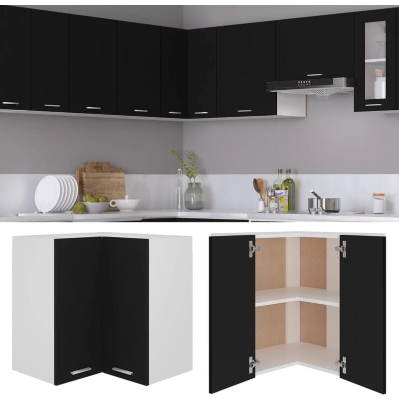 INLIFE Armoire d'angle suspendue Noir 57x57x60 cm Aggloméré