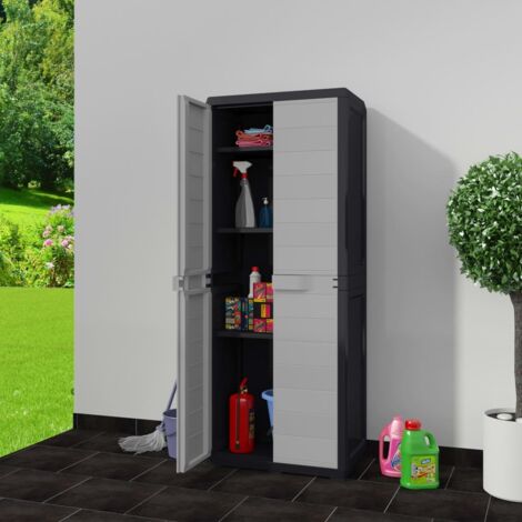INLIFE Armoire de rangement de jardin avec 3 étagères Noir et gris
