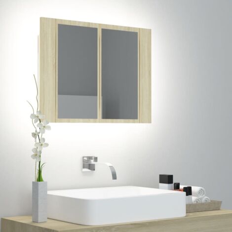 INLIFE Armoire de salle de bain à miroir à LED Chêne sonoma 60x12x45cm