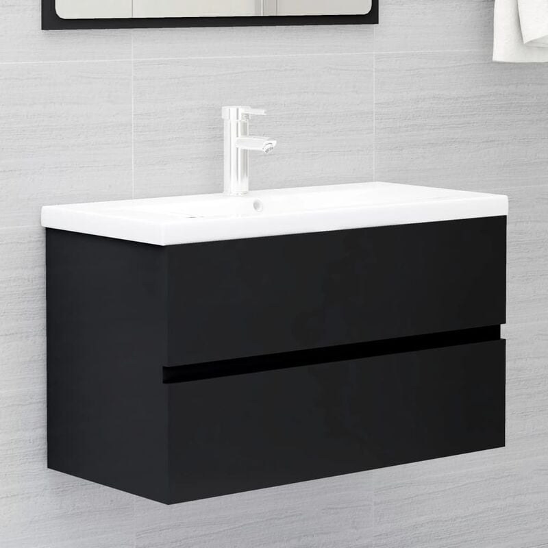 Inlife - Armoire d'évier avec lavabo intégré Noir Aggloméré
