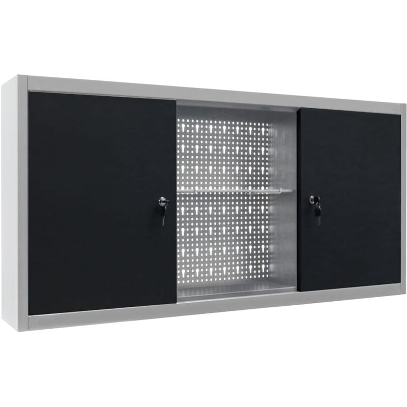 Inlife - Armoire à outils murale Style Industriel Métal Gris et noir
